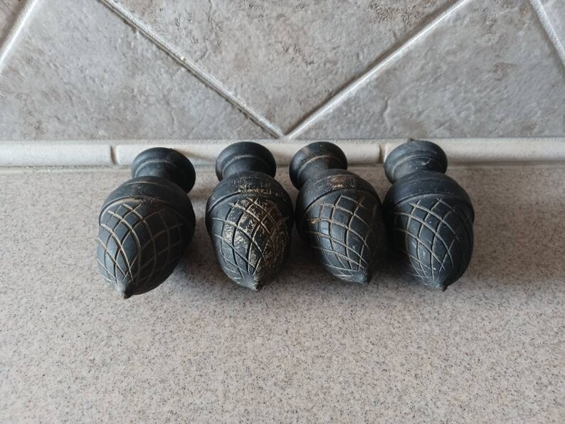 Antique Bed Post Toppers Rare Wood Carved Acorn Shaped Posts Etsy
