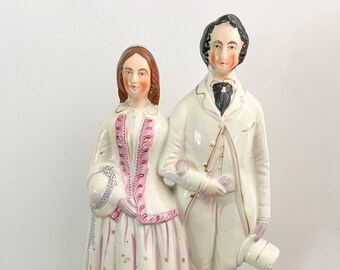 Victorian Staffordshire "Prince and Princess" Figurine. Large Antique 19th Century Figurine of Royalty.