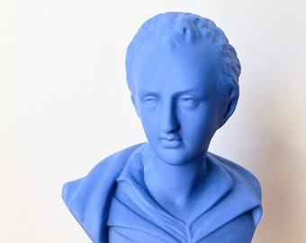 Vintage Small Blue Plaster Classical Statue Bust. Small Classic Greek Male Figure.