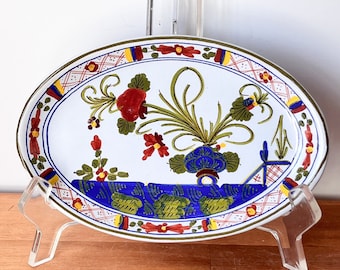 Small Oval Italian Majolica Dish. Handpainted CACF Faenza Garafano "Blue Carnation" Dish.