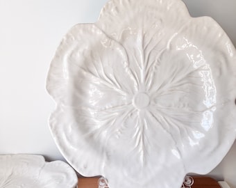 Set of Bordallo Pinheiro Cabbage White 12 inch Chop Plates. Four Vintage White Cabbage Ware Plates