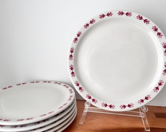 Vintage Red Leaf Dinner Plates.  Red and White Railroad Restaurant Ware Dishes.