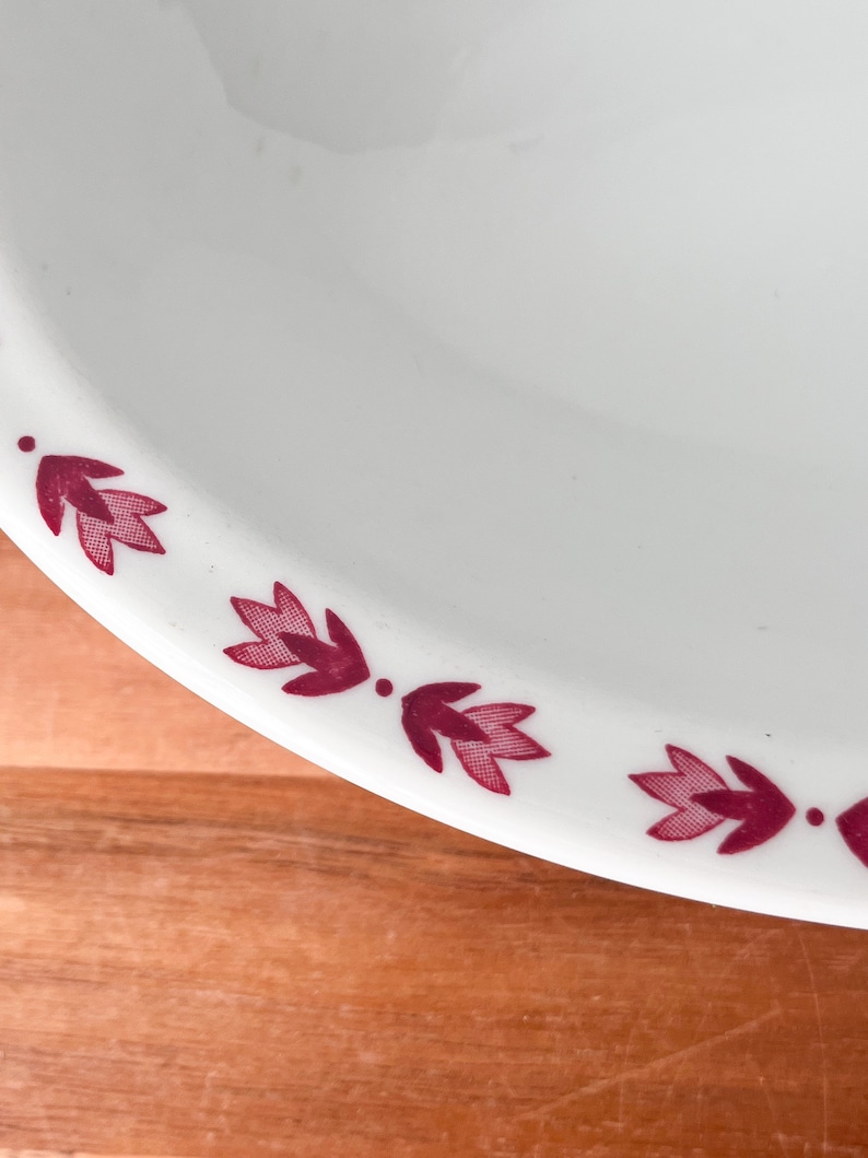 Set of Red Leaf Vintage Vegetable Bowl. Red and White Railroad Restaurant Ware Serving Bowls. image 5