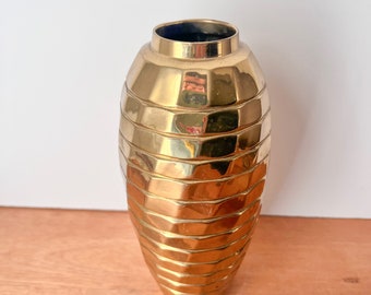 Vintage Brass Twisted Vase. Small Metal Gold Vase.