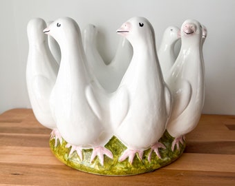 Vintage Ceramic Ducks Bowl. Easter Table Centerpiece. Spring Ducks in a Row Plant Holder.