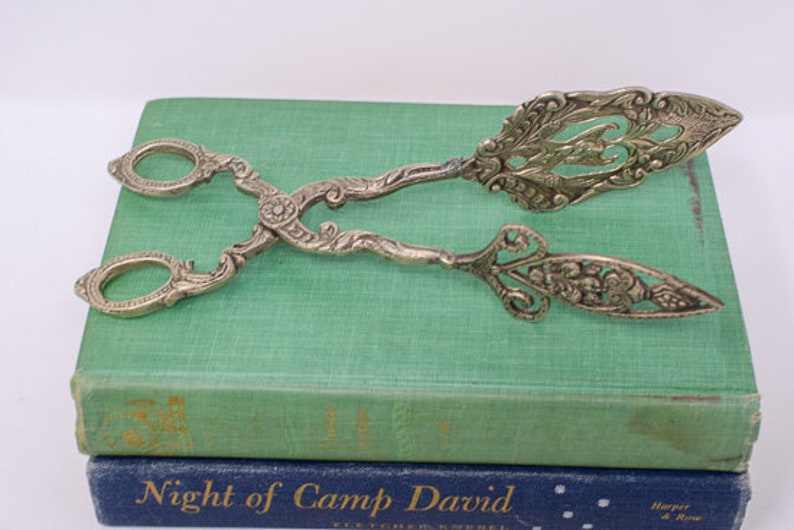 Pair of Silverplated Ornate Serving Tongs
