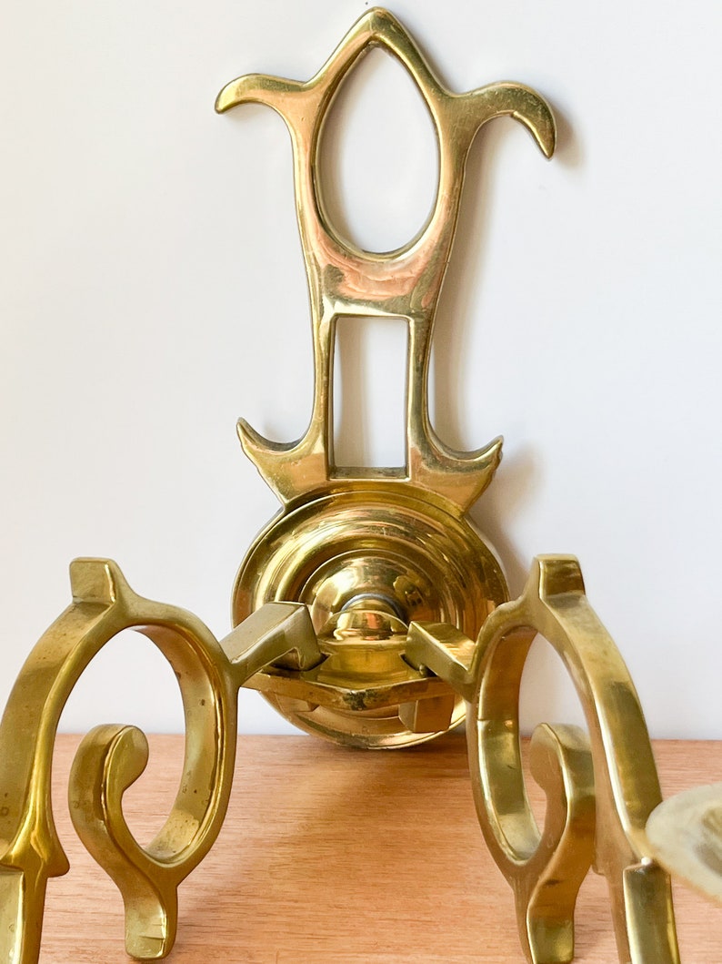 Pair of Solid Brass Vintage Wall Sconces. Two Arm Candle Gold Sconces. Vintage Brass Wall Decor. image 2