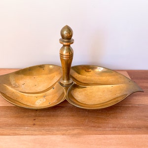 Double Leaf Brass Metal Catchall Dish. Vintage Brass Jewelry Dish. Vintage Vanity Valet. image 1