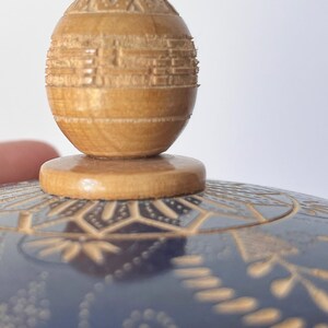 Hand Carved Wooden Floral Blue Lidded Box. Round Mexican Carved Wooden Trinket Box. image 3