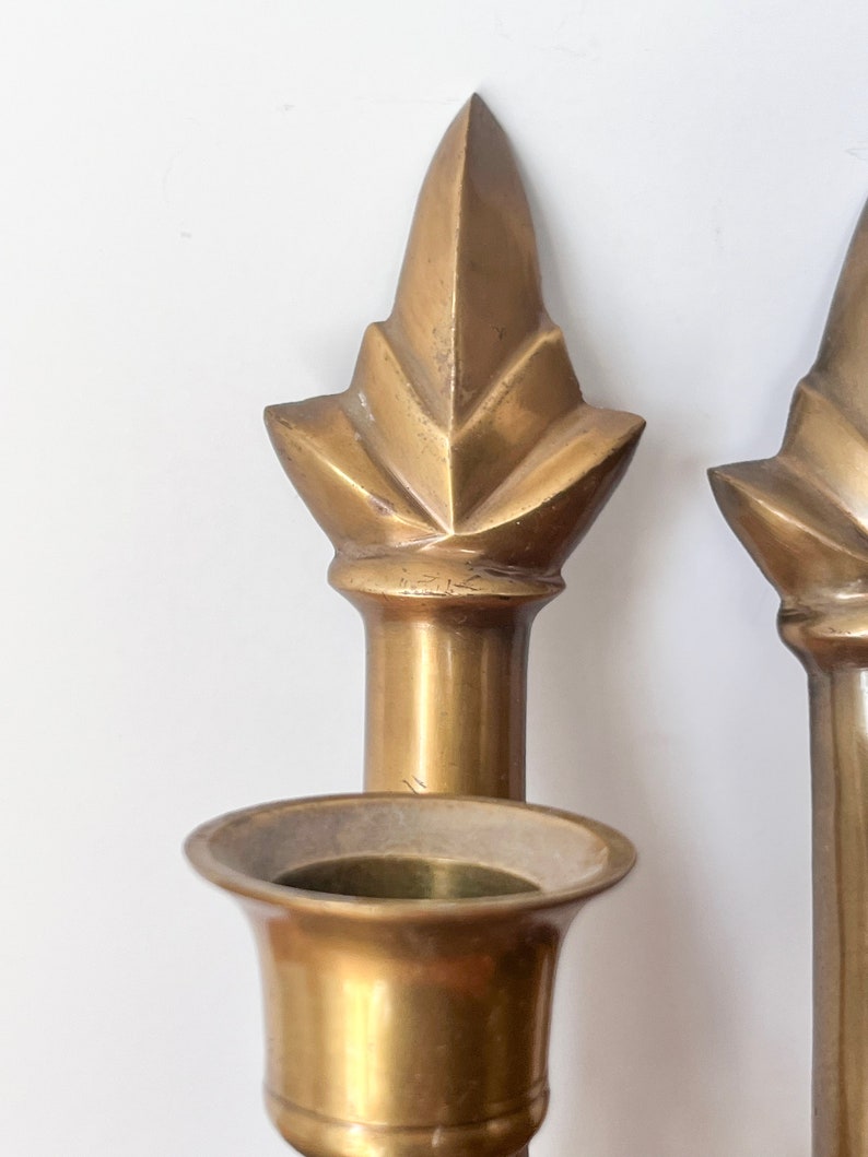 Pair of Petite Brass Arrow and Rope Tassel Wall Sconces. Vintage Brass Wall Decor. Pair of Matching Candle Sconces for Wall. image 3