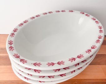 Set of Red Leaf Vintage Vegetable Bowl.  Red and White Railroad Restaurant Ware Serving Bowls.