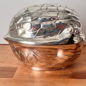 Large Silverplate Walnut Box. Metal Nut Dish. image 3