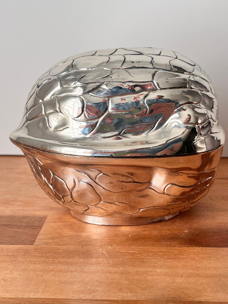 Large Silverplate Walnut Box. Metal Nut Dish. image 3