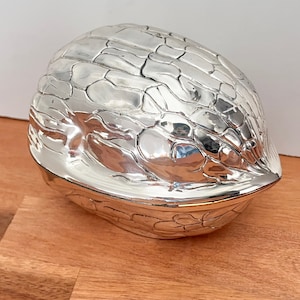Large Silverplate Walnut Box. Metal Nut Dish. image 1