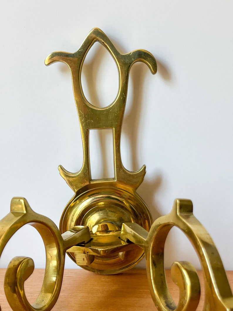 Pair of Solid Brass Vintage Wall Sconces. Two Arm Candle Gold Sconces. Vintage Brass Wall Decor. image 8