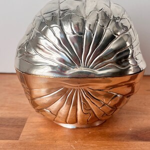 Large Silverplate Walnut Box. Metal Nut Dish. image 2