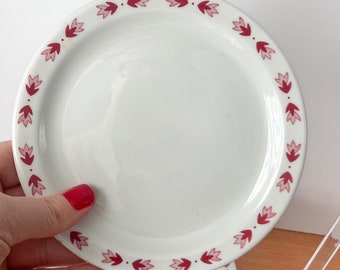 Set of Red Leaf Vintage Bread Plates.  Red and White Railroad Restaurant Ware Dishes.