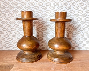 Pair of Vintage Wooden Candle Holders.  Mid Century Candlesticks.