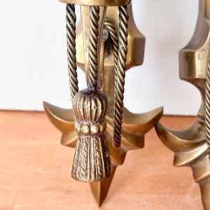 Pair of Petite Brass Arrow and Rope Tassel Wall Sconces. Vintage Brass Wall Decor. Pair of Matching Candle Sconces for Wall. image 2