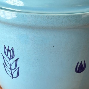 Robin Blue Lidded Crock with Cobalt Tulips. 1960s Cronin Pottery Lidded Pot. Blue Tulip Vintage Cookie Jar. image 5