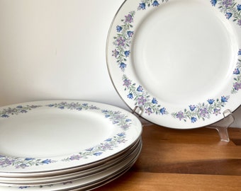 Blue and Purple Floral Vintage Dinner Plates. Easter Dinner China.  Spring Table Ceramic Plates.