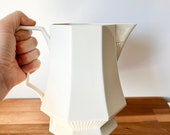 Large White Octagon Water Pitcher. Independence Ironstone Pitcher with Handle. White Vintage Kitchen Decor.