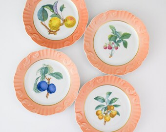 Vintage Dessert Plates. Botanical Fruit Porcelain Plates Set of 4. Decorative Wall Plates Fruit