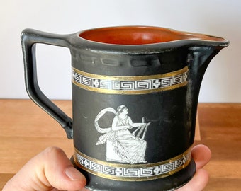 Antique Black Porcelain Pitcher. Small Grecian Jug. Early 1900s Corinthian Ware Creamer.