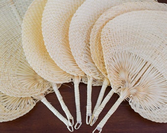 Vintage Straw Palm Fans. Set of Raffia Hand Fans. Bohemian Wall Decor.