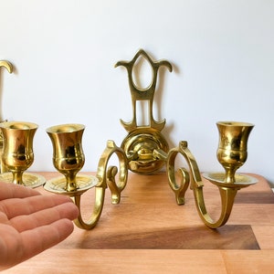 Pair of Solid Brass Vintage Wall Sconces. Two Arm Candle Gold Sconces. Vintage Brass Wall Decor. image 9