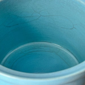 Robin Blue Lidded Crock with Cobalt Tulips. 1960s Cronin Pottery Lidded Pot. Blue Tulip Vintage Cookie Jar. image 2