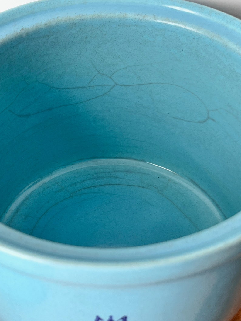 Robin Blue Lidded Crock with Cobalt Tulips. 1960s Cronin Pottery Lidded Pot. Blue Tulip Vintage Cookie Jar. image 2