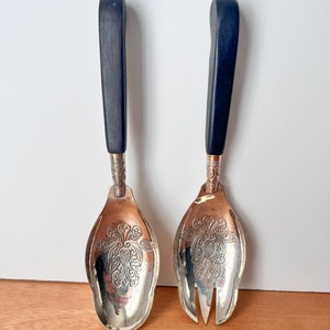 Pair of Silverplate and Wood Middle Eastern Style Serving Utensils image 2