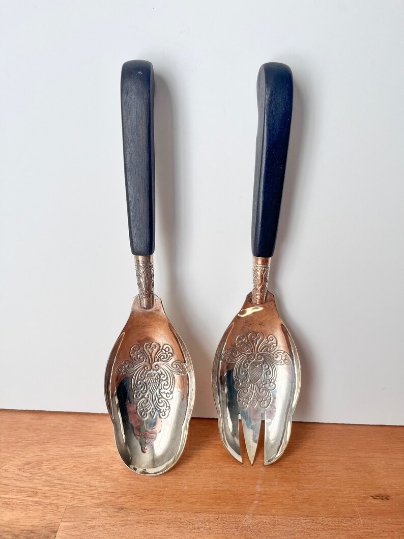 Pair of Silverplate and Wood Middle Eastern Style Serving Utensils image 2