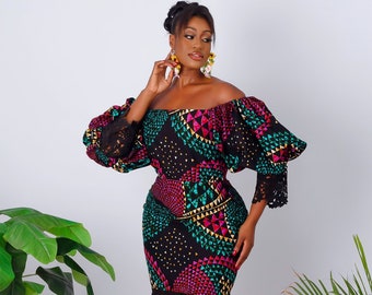 New In Handmade African Clothing - African Print Ankara Off Shoulder Pencil Dress