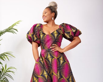 New In Handmade African Clothing - African Print Ankara Off Shoulder Flare Midi Dress