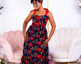 African Ankara Print Adjustable sleeves 2 Tier Dress
