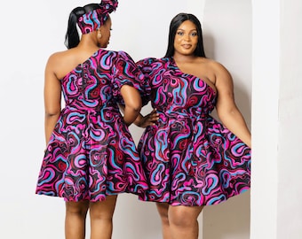 New In African Clothing - Mono Strap African Print Mini Dress - Ujunwa