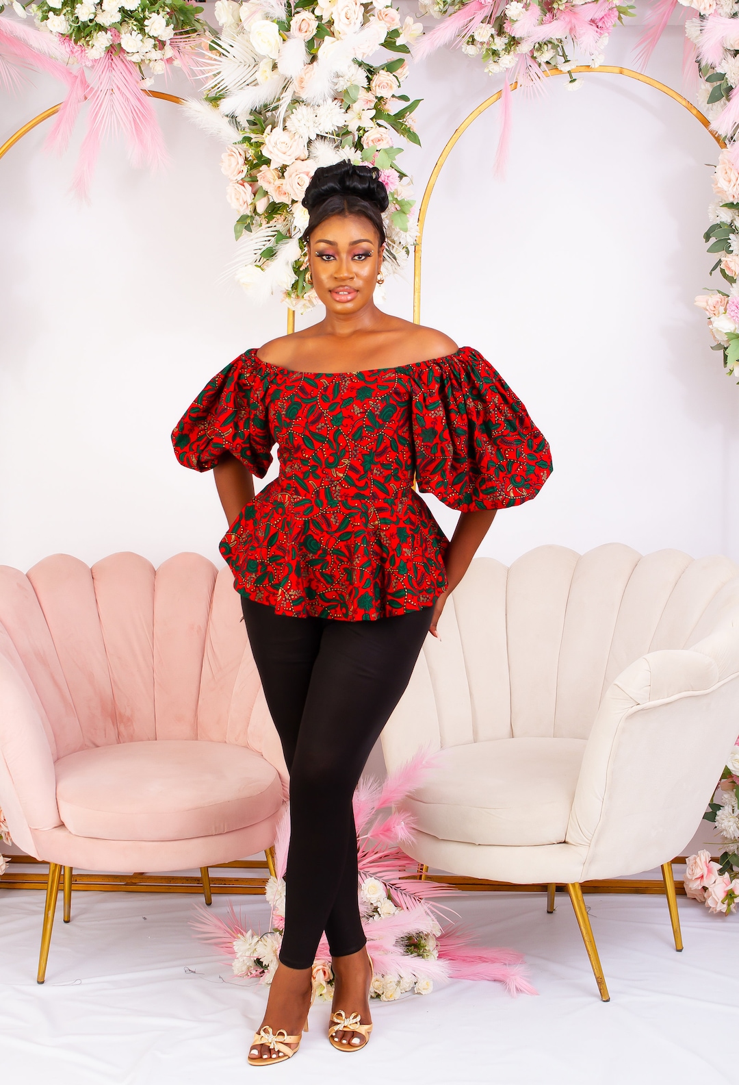 Red Floral African Print Peplum Top Jessica - Etsy