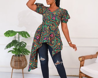 Zuriel African Print Ankara Asymmetrical  Peplum Top