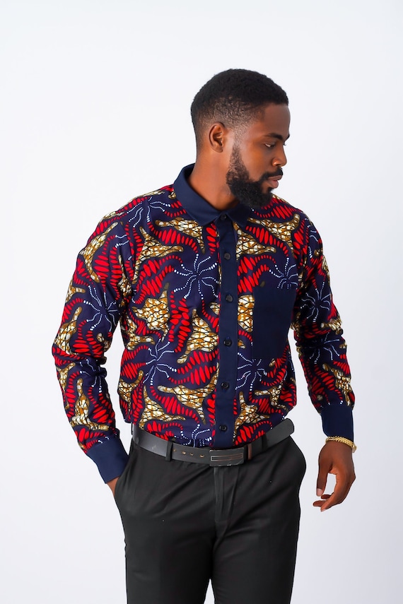 Chemise à manches longues à imprimé africain pour hommes Maximus