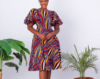 Summer African Print Tea Dress with bell Sleeves