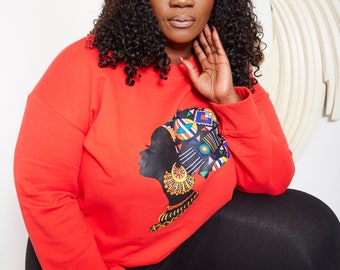 Red African Queen Headwrap Imprint Sweatshirt - Ijele