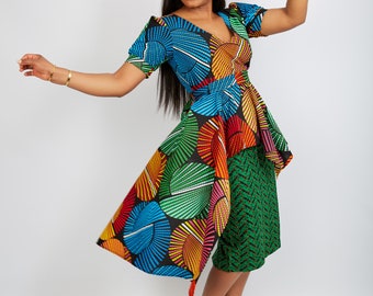 Zuriel African Print Ankara Asymmetrical  Peplum Top