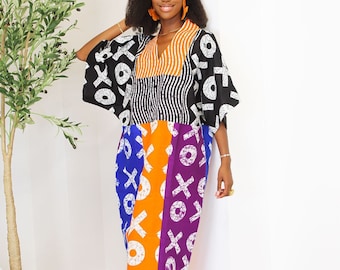 New in African Print Adire Kaftan Maxi Dress | Summer Maxi Dress | Bohemian Style | African Fashion