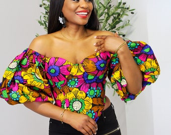 Structured Off Shoulder Puff sleeves African Print Blouse/Top