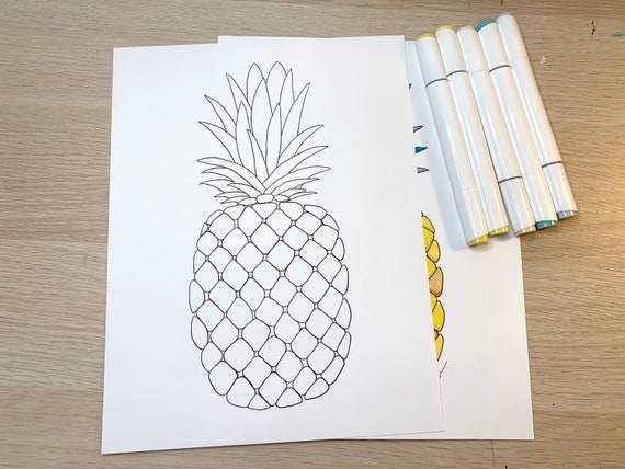 Pineapple Coloring Page Digital Download PDF JPG, for all ages to enjoy