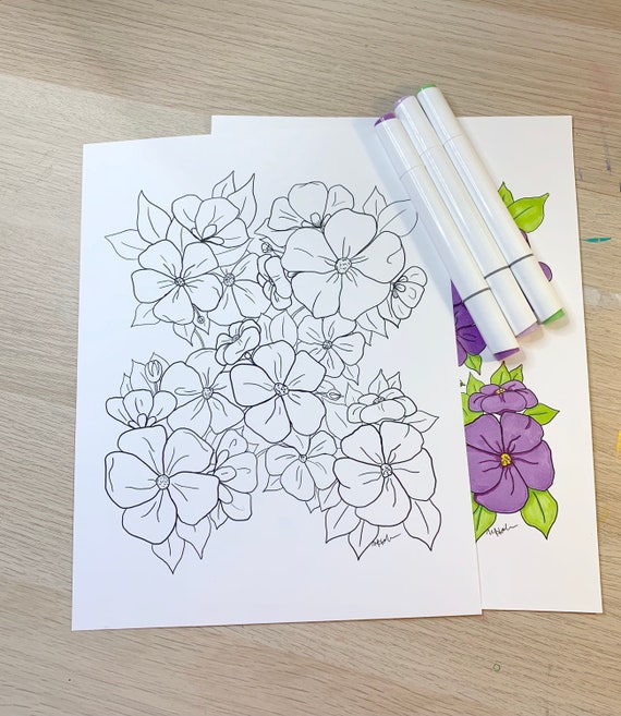Floral Coloring Page Digital Download PDF JPG, for all ages