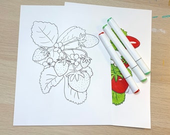 Aardbei digitale download afdrukbare kleurplaat voor alle leeftijden, ontspan en kleur