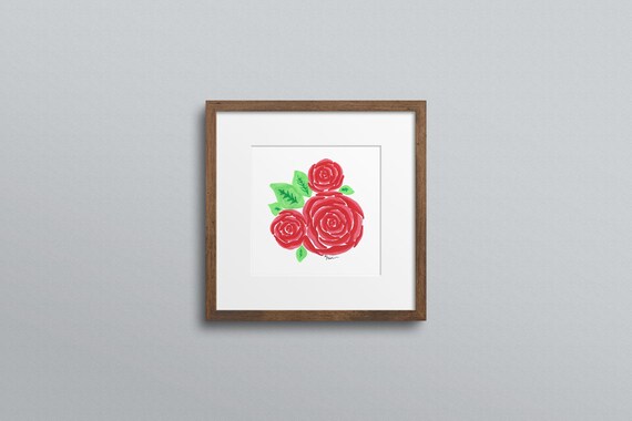 Red Roses DIGITAL Download Art Printable Home Decor Wall Art Ink Drawing Painting Flowers Wall Hanging